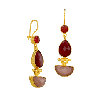 Ohrring aus Messing, vergoldet, pfirsichfarbener/roter/oranger Onyx